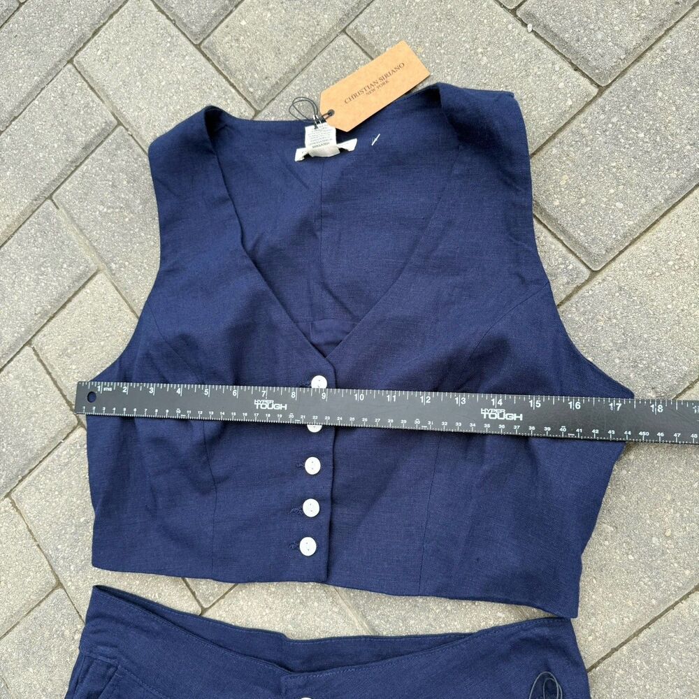 Christian Siriano Navy Two-Piece Crop Top and Wide-Leg Pants Set - Picture 3 of 13